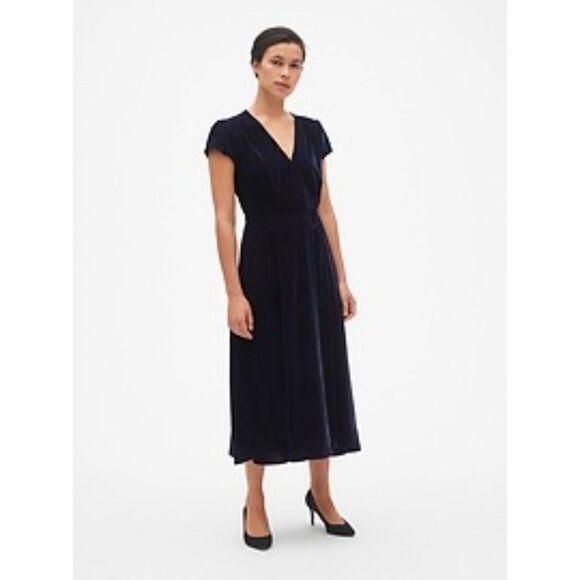 NWT Gap Velvet Midi Wrap Dress L - Picture 1 of 8